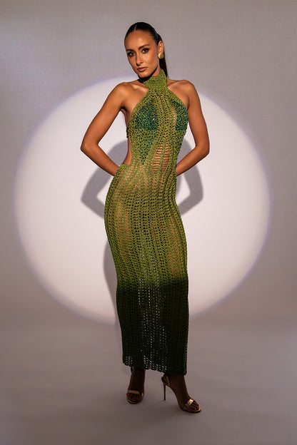 Vestido Trend longo bordado verde
