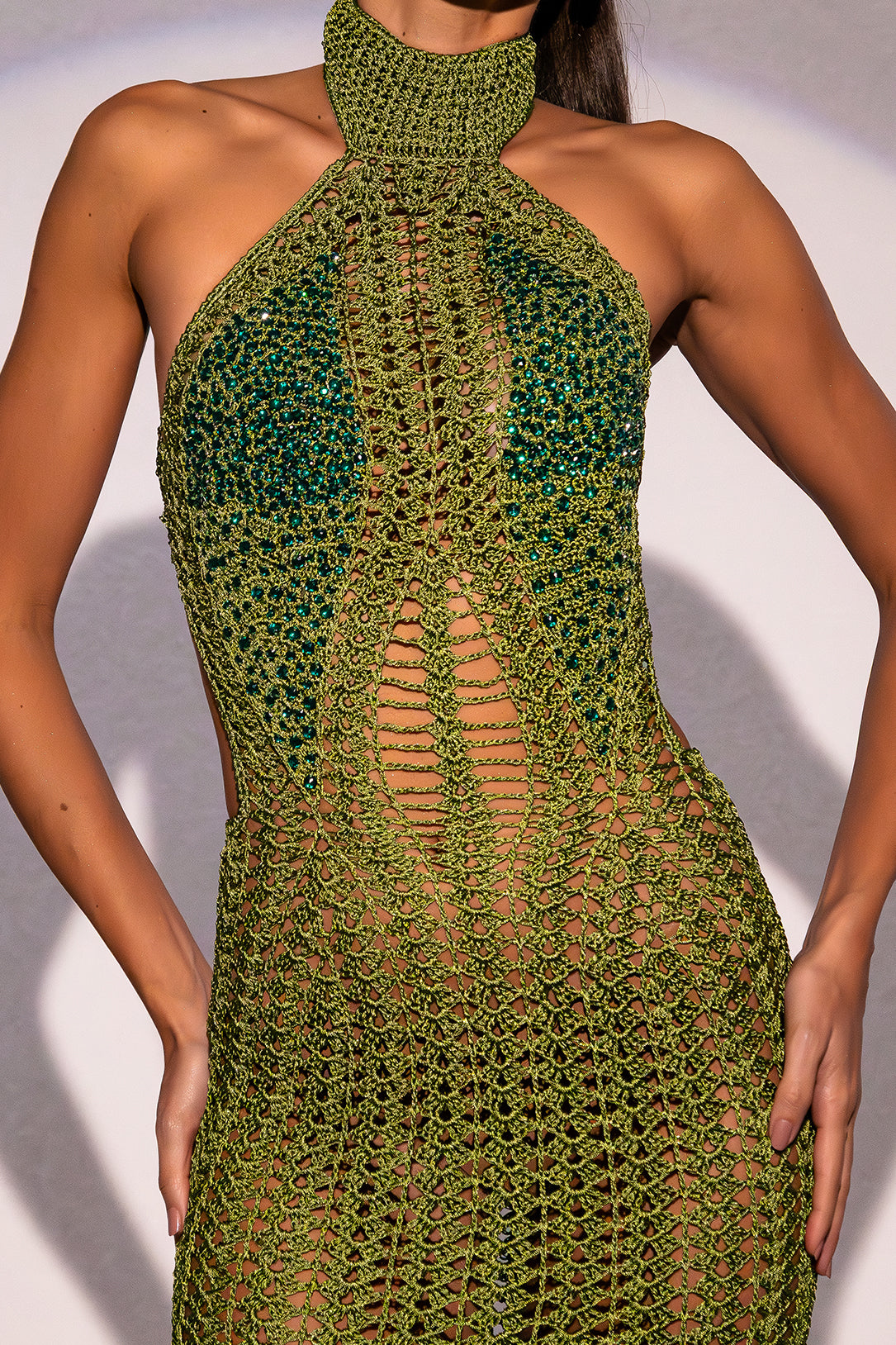 Vestido Trend longo bordado verde