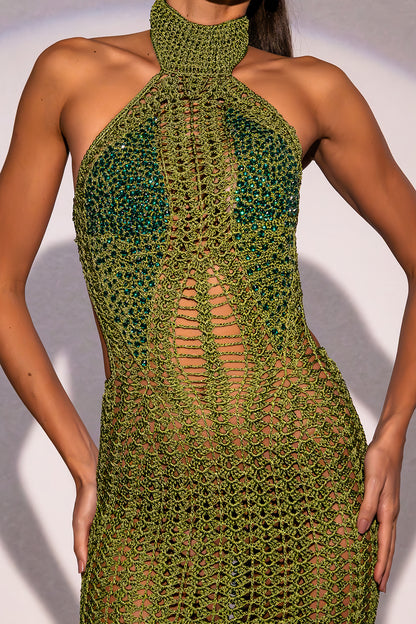 Vestido Trend longo bordado verde