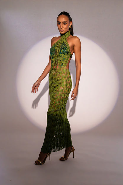 Vestido Trend longo bordado verde