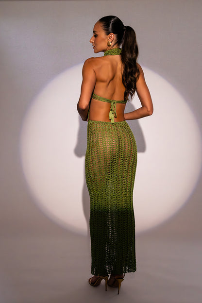 Vestido Trend longo bordado verde